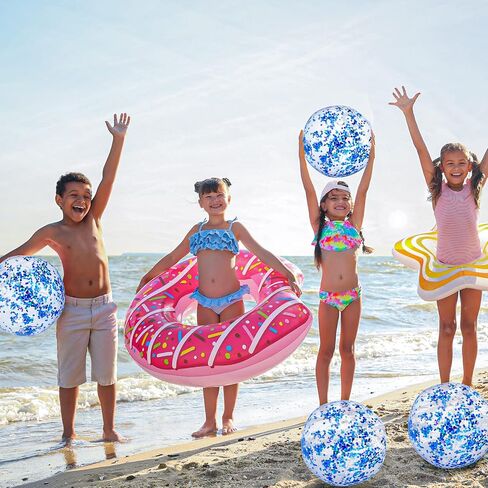 4 Pack LED Beach Ball Jumbo Pool Toys Balls Glow in the Dark Giant Inflatable Ball Confetti Glitters Inflatable Clear Beach Ball Swimming Pool Beach Sand Balls for Summer Beach Pool Party (Lake Blue) in Saudi Arabia