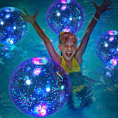 4 Pack LED Beach Ball Jumbo Pool Toys Balls Glow in the Dark Giant Inflatable Ball Confetti Glitters Inflatable Clear Beach Ball Swimming Pool Beach Sand Balls for Summer Beach Pool Party (Lake Blue) in Saudi Arabia