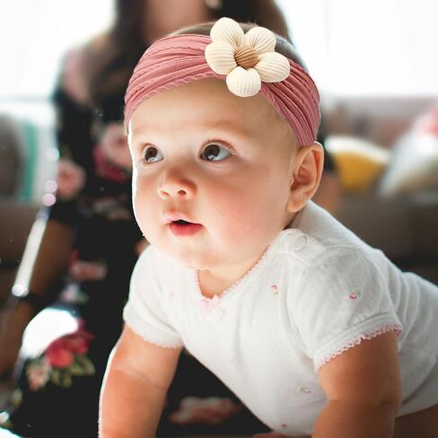 FmnyYaid 4 قطع عصابة رأس على شكل زهرة للأطفال، عصابات رأس من النايلون قابلة للتمدد للغاية للفتيات الصغيرات من النايلون، عصابات شعر ناعمة إكسسوارات للفتيات حديثي الولادة والرضع والأطفال الصغار in Kuwait