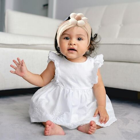 FmnyYaid 4 قطع عصابة رأس على شكل زهرة للأطفال، عصابات رأس من النايلون قابلة للتمدد للغاية للفتيات الصغيرات من النايلون، عصابات شعر ناعمة إكسسوارات للفتيات حديثي الولادة والرضع والأطفال الصغار in Kuwait