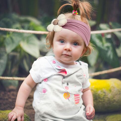 FmnyYaid 4 قطع عصابة رأس على شكل زهرة للأطفال، عصابات رأس من النايلون قابلة للتمدد للغاية للفتيات الصغيرات من النايلون، عصابات شعر ناعمة إكسسوارات للفتيات حديثي الولادة والرضع والأطفال الصغار in Kuwait