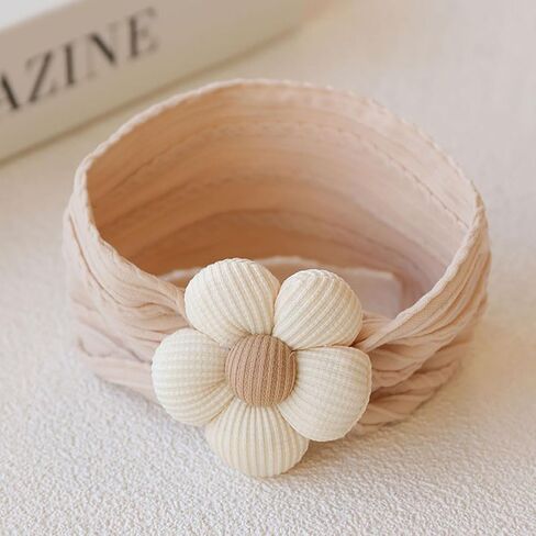 FmnyYaid 4 قطع عصابة رأس على شكل زهرة للأطفال، عصابات رأس من النايلون قابلة للتمدد للغاية للفتيات الصغيرات من النايلون، عصابات شعر ناعمة إكسسوارات للفتيات حديثي الولادة والرضع والأطفال الصغار in Kuwait