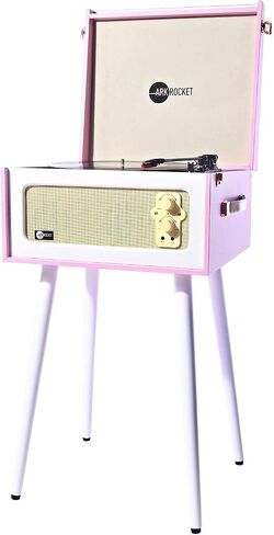 3-Speed Bluetooth Record Player Retro Turntable with Built-in Speakers Rocket Moving Magnet Cartridges and Removable Legs (Orange) in Kuwait