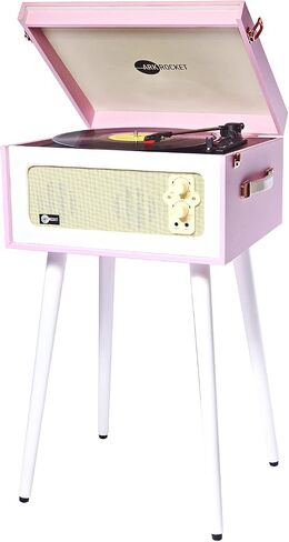 3-Speed Bluetooth Record Player Retro Turntable with Built-in Speakers Rocket Moving Magnet Cartridges and Removable Legs (Orange) in Kuwait