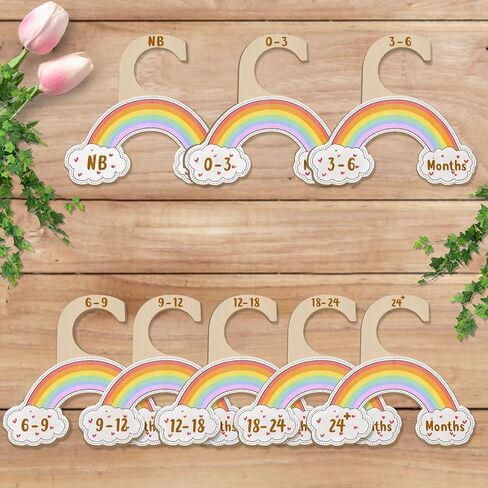 فواصل خزانة الأطفال من LSTAMOY لتنظيم الملابس، 8 شماعات خشبية لطيفة مطبوعة على الوجهين، منظمة من حديثي الولادة إلى 24 شهرًا، لديكور الحضانة (أزرق) in Kuwait