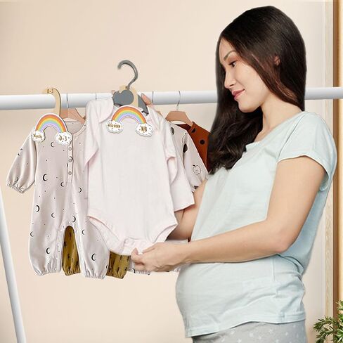 فواصل خزانة الأطفال من LSTAMOY لتنظيم الملابس، 8 شماعات خشبية لطيفة مطبوعة على الوجهين، منظمة من حديثي الولادة إلى 24 شهرًا، لديكور الحضانة (أزرق) in Kuwait