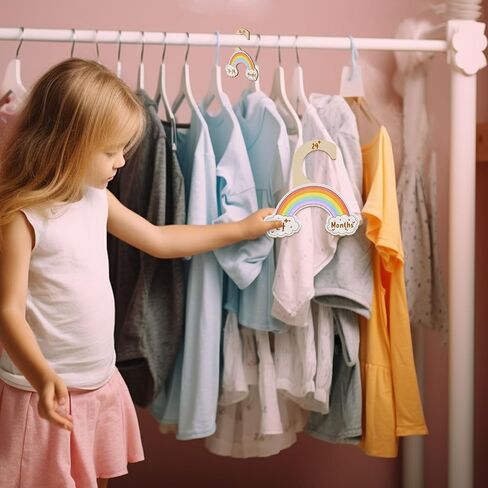فواصل خزانة الأطفال من LSTAMOY لتنظيم الملابس، 8 شماعات خشبية لطيفة مطبوعة على الوجهين، منظمة من حديثي الولادة إلى 24 شهرًا، لديكور الحضانة (أزرق) in Kuwait
