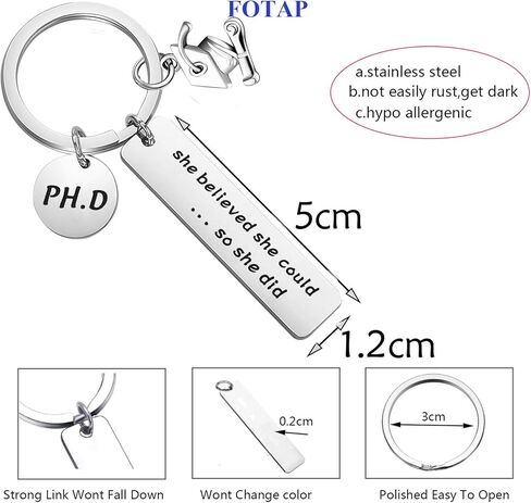 FOTAP PHD Keychain Doctor of Philosophy Jewelry Doctorate Gift PhD Graduation Gift She Believed She Could So She Did Keychain in Saudi Arabia
