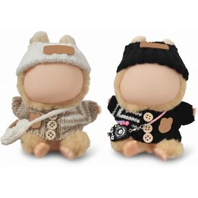 Clothes Outfits for 17cm Doll 6 Piece Set Crochet Hat Sweater Backpack Camera Cute Clothes Accessories Suit No Doll (White,Black) in Saudi Arabia