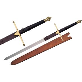 SZCO Supplies 40" Dual Handed Leather Wrapped Handle Silver Finished William Wallace Sword with Sheath (901117-SL) in Kuwait