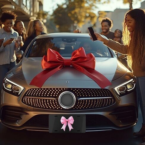 Cute Pink Car Accessories for Teens & Women: Custom Front License Plate, Pink & Black, Girly Bow Decor, Coquette Room & Wall Decor Coquette Aesthetic Coquette Car Accessories Preppy Girly Car Decor in Saudi Arabia