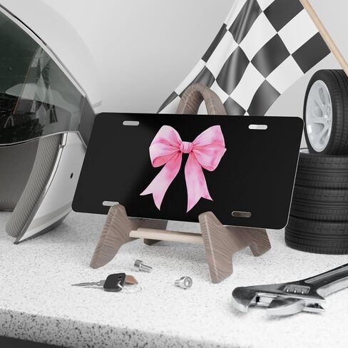 Cute Pink Car Accessories for Teens & Women: Custom Front License Plate, Pink & Black, Girly Bow Decor, Coquette Room & Wall Decor Coquette Aesthetic Coquette Car Accessories Preppy Girly Car Decor in Saudi Arabia