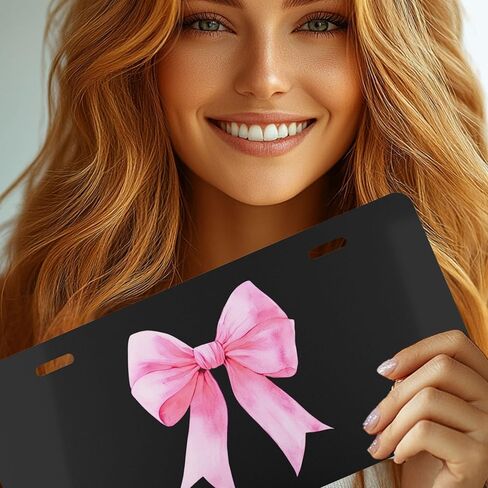 Cute Pink Car Accessories for Teens & Women: Custom Front License Plate, Pink & Black, Girly Bow Decor, Coquette Room & Wall Decor Coquette Aesthetic Coquette Car Accessories Preppy Girly Car Decor in Saudi Arabia