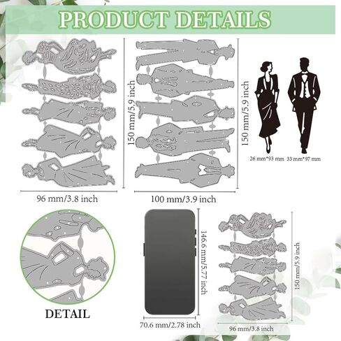MAYJOYDIY Gentleman and Lady صورة ظلية قطع معدنية يموت صورة بشرية يموت تخفيضات أنيقة للنساء والرجال قالب النقش استنسل من الفولاذ الكربوني لصنع البطاقات، كتيب القصاصات لتزيين الهدايا in Kuwait