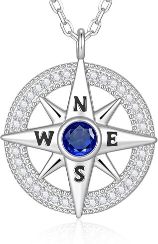 Compass Necklace for Women 925 Sterling Silver Compass Pendant Women Necklace, Anniversary Birthday Necklace Compass Jewelry Gifts for Girls Her Wife Daughter Girlfriend in Kuwait