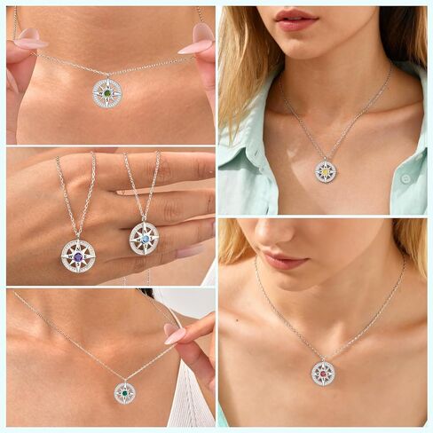 Compass Necklace for Women 925 Sterling Silver Compass Pendant Women Necklace, Anniversary Birthday Necklace Compass Jewelry Gifts for Girls Her Wife Daughter Girlfriend in Kuwait
