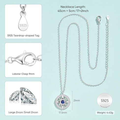 Compass Necklace for Women 925 Sterling Silver Compass Pendant Women Necklace, Anniversary Birthday Necklace Compass Jewelry Gifts for Girls Her Wife Daughter Girlfriend in Kuwait