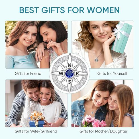 Compass Necklace for Women 925 Sterling Silver Compass Pendant Women Necklace, Anniversary Birthday Necklace Compass Jewelry Gifts for Girls Her Wife Daughter Girlfriend in Kuwait