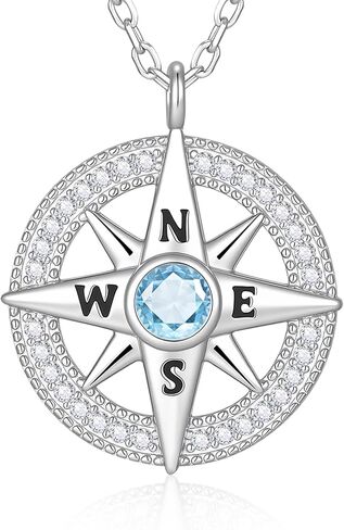 Compass Necklace for Women 925 Sterling Silver Compass Pendant Women Necklace, Anniversary Birthday Necklace Compass Jewelry Gifts for Girls Her Wife Daughter Girlfriend in Saudi Arabia