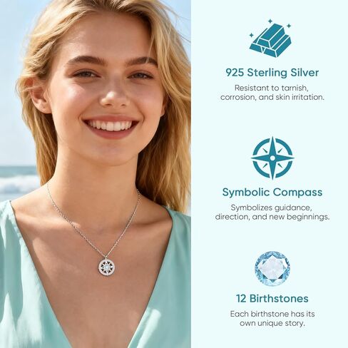 Compass Necklace for Women 925 Sterling Silver Compass Pendant Women Necklace, Anniversary Birthday Necklace Compass Jewelry Gifts for Girls Her Wife Daughter Girlfriend in Saudi Arabia