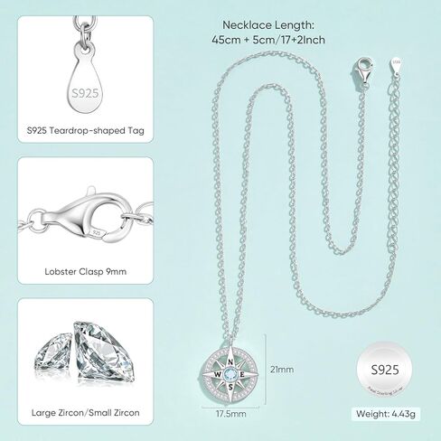 Compass Necklace for Women 925 Sterling Silver Compass Pendant Women Necklace, Anniversary Birthday Necklace Compass Jewelry Gifts for Girls Her Wife Daughter Girlfriend in Saudi Arabia