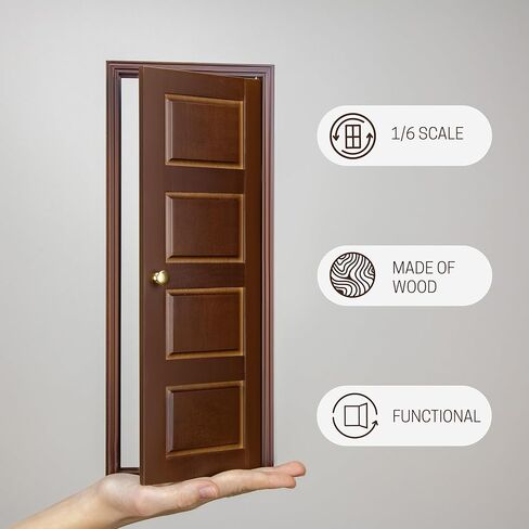 1/6 Scale Wooden Dollhouse 4 Horizontal Panel Door – 4-Panel Design with Handles – Classic Design – Easy Installation– Walnut Varnished in Saudi Arabia