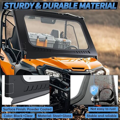 HECASA Front Full Vented Windshield Compatible with 2015-2024 Honda Pioneer 500 520 Clear Glass Windscreen w/ Steel Frame UTV in Saudi Arabia