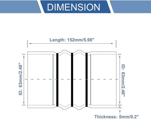 ACROPIX ID 63 مم / 2.5 بوصة سيليكون خرطوم شحن مبرد الهواء الداخلي عالي التحمل أنبوب أنبوب التمهيد 152 مم / 6 بوصة طول 4 طبقات معززة مستقيمة مبرد داخلي مجموعة مدخل مقرنة أسود in Kuwait