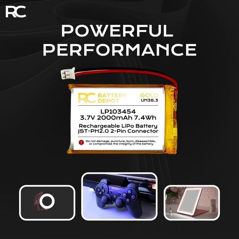 3.7V 2000mAh 103450 ليثيوم بوليمبر 103454 1C يبو بطارية قابلة للشحن حزمة قطبية إيجابية JST-PH2.0 2-Pin موصل in Kuwait