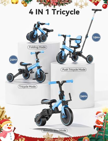 besrey Toddler Bike with Parent Steering Push Handle for 1-3 Years Old Girls and Boys, Foldable Kids Push Tricycle, Toddler Trike with Removable Pedals, Height Adjustable Seat in Kuwait