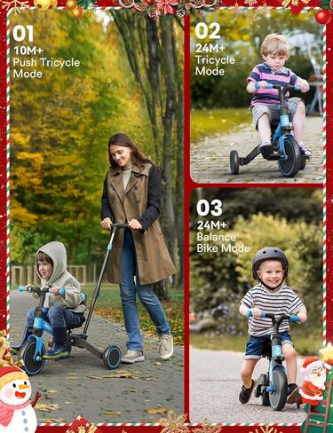 besrey Toddler Bike with Parent Steering Push Handle for 1-3 Years Old Girls and Boys, Foldable Kids Push Tricycle, Toddler Trike with Removable Pedals, Height Adjustable Seat in Kuwait