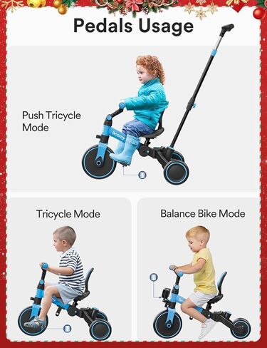 besrey Toddler Bike with Parent Steering Push Handle for 1-3 Years Old Girls and Boys, Foldable Kids Push Tricycle, Toddler Trike with Removable Pedals, Height Adjustable Seat in Kuwait
