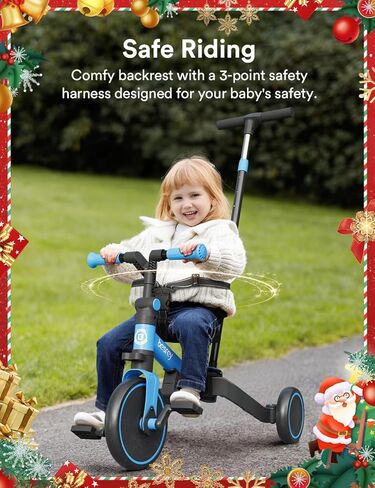 besrey Toddler Bike with Parent Steering Push Handle for 1-3 Years Old Girls and Boys, Foldable Kids Push Tricycle, Toddler Trike with Removable Pedals, Height Adjustable Seat in Kuwait