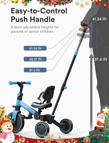 besrey Toddler Bike with Parent Steering Push Handle for 1-3 Years Old Girls and Boys, Foldable Kids Push Tricycle, Toddler Trike with Removable Pedals, Height Adjustable Seat in Kuwait
