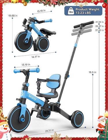 besrey Toddler Bike with Parent Steering Push Handle for 1-3 Years Old Girls and Boys, Foldable Kids Push Tricycle, Toddler Trike with Removable Pedals, Height Adjustable Seat in Kuwait