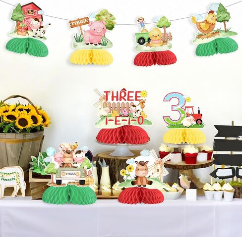 زينة عيد الميلاد الثالث لحيوانات المزرعة، 8 قطع ثلاثة i e i o زينة طاولة حيوانات المزرعة قطع مركزية على شكل قرص العسل أغطية طاولات للأولاد والبنات لوازم حفلات أعياد الميلاد الثالثة in Kuwait
