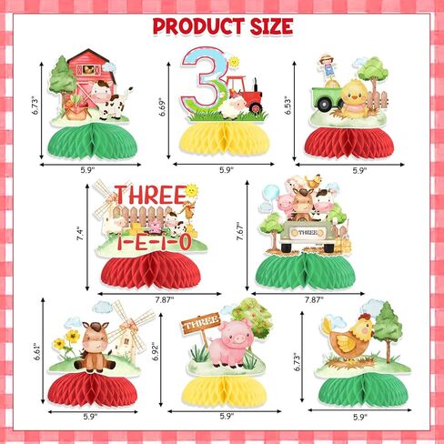 زينة عيد الميلاد الثالث لحيوانات المزرعة، 8 قطع ثلاثة i e i o زينة طاولة حيوانات المزرعة قطع مركزية على شكل قرص العسل أغطية طاولات للأولاد والبنات لوازم حفلات أعياد الميلاد الثالثة in Kuwait
