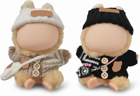 Clothes Outfits for 17cm Doll 6 Piece Set Crochet Hat Sweater Backpack Camera Cute Clothes Accessories Suit No Doll (White,Black) in Saudi Arabia