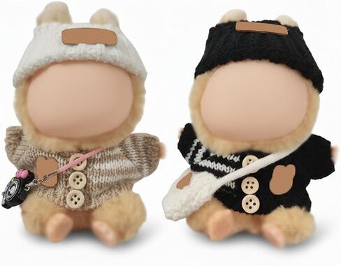 Clothes Outfits for 17cm Doll 6 Piece Set Crochet Hat Sweater Backpack Camera Cute Clothes Accessories Suit No Doll (White,Black) in Saudi Arabia