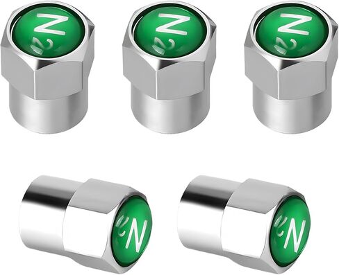 5 PCS Brass Tire Valve Stem Caps, Dustproof Leakproof Metal Valve Stem Covers with N2 Logo, Corrosion Resistant Chrome Plated Tire Caps Nitrogen Sign Decor for Car SUV Truck (Silver & Green) in Saudi Arabia