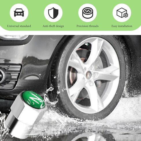 5 PCS Brass Tire Valve Stem Caps, Dustproof Leakproof Metal Valve Stem Covers with N2 Logo, Corrosion Resistant Chrome Plated Tire Caps Nitrogen Sign Decor for Car SUV Truck (Silver & Green) in Saudi Arabia