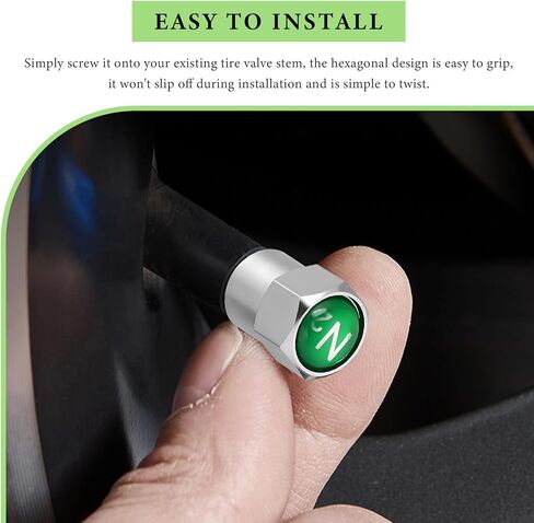 5 PCS Brass Tire Valve Stem Caps, Dustproof Leakproof Metal Valve Stem Covers with N2 Logo, Corrosion Resistant Chrome Plated Tire Caps Nitrogen Sign Decor for Car SUV Truck (Silver & Green) in Saudi Arabia
