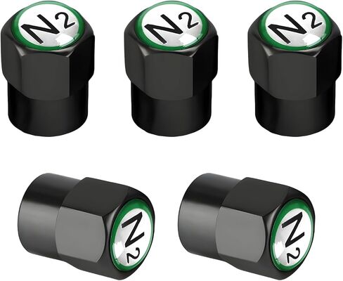 5 PCS Brass Tire Valve Stem Caps, Dustproof Leakproof Metal Valve Stem Covers with N2 Logo, Corrosion Resistant Chrome Plated Tire Caps Nitrogen Sign Decor for Car SUV Truck (Silver & Green) in Saudi Arabia
