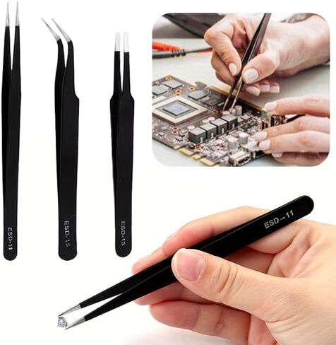 3PCS Tweezers Set - Pointed, Curved & Round Tips - Stainless Steel - Ideal for Jewelry Making, Electronics Repair & Crafts in Saudi Arabia