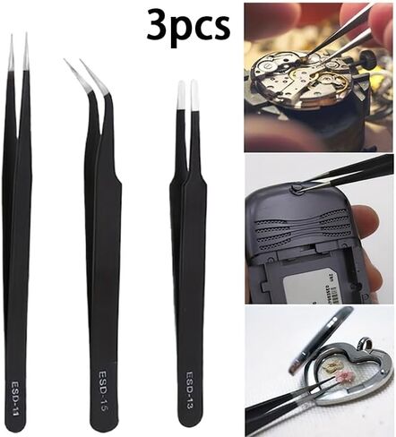 3PCS Tweezers Set - Pointed, Curved & Round Tips - Stainless Steel - Ideal for Jewelry Making, Electronics Repair & Crafts in Saudi Arabia