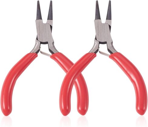 2Pcs 3 inch Mini Carbon Steel Flat Nose Pliers with Red Handles, Polishing Jewelry Pliers Tool for Jewelry Beading Repair Making Supplies in Saudi Arabia