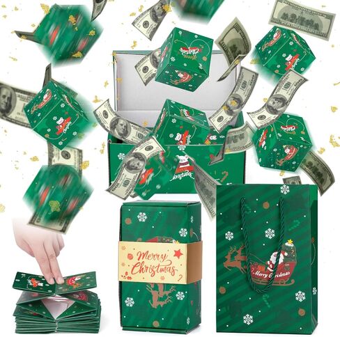 Surprise Gift Box Explosion for Money, Money Box for Cash Gift, Folding Pop-Up Explosion Gift Box, Money Gift Box for Christmas Birthday Anniversary Valentine (12 Bounces, Green) in Saudi Arabia