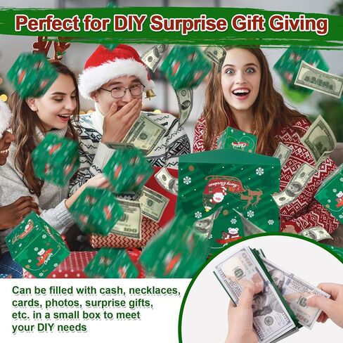 Surprise Gift Box Explosion for Money, Money Box for Cash Gift, Folding Pop-Up Explosion Gift Box, Money Gift Box for Christmas Birthday Anniversary Valentine (12 Bounces, Green) in Saudi Arabia