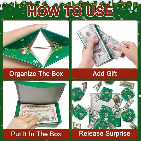 Surprise Gift Box Explosion for Money, Money Box for Cash Gift, Folding Pop-Up Explosion Gift Box, Money Gift Box for Christmas Birthday Anniversary Valentine (12 Bounces, Green) in Saudi Arabia