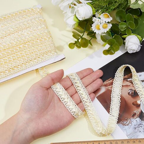 27.35 Yards Beige Lace Ribbon Braid Lace Trim Polyester Scroll Gimp Braid Trim for DIY Crafts Curtain Sofa Costume Slipcover Upholstery Sewing Home Decor in Saudi Arabia